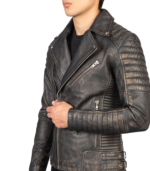 Armand Distressed Brown Leather Biker Jacket - Image 7