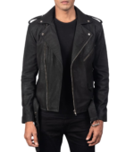 Allaric Alley Distressed Black Leather Biker Jacket - Image 3