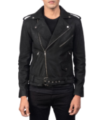 Allaric Alley Distressed Black Leather Biker Jacket - Image 5