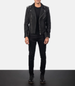 Allaric Alley Distressed Black Leather Biker Jacket - Image 6