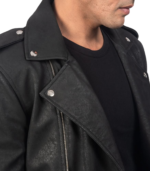 Allaric Alley Distressed Black Leather Biker Jacket - Image 7