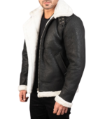 B-3 Distressed Black Leather Bomber Jacket - Image 2
