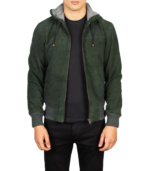 Nintenzo Green Hooded Suede Bomber Jacket - Image 3