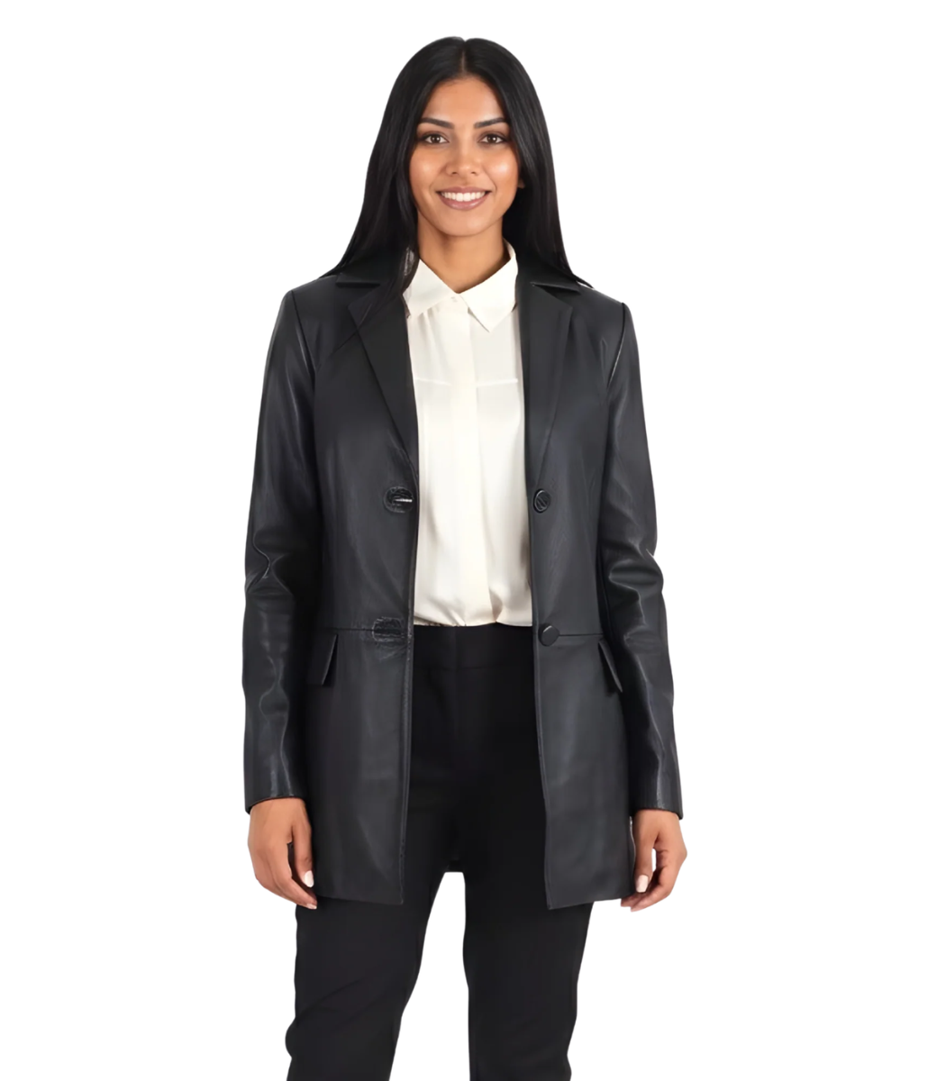 Marilyn Black Leather Blazer Marilyn Black Leather Blazer - Image 1