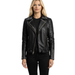 Sally Mae Studded Black Leather Biker Jacket