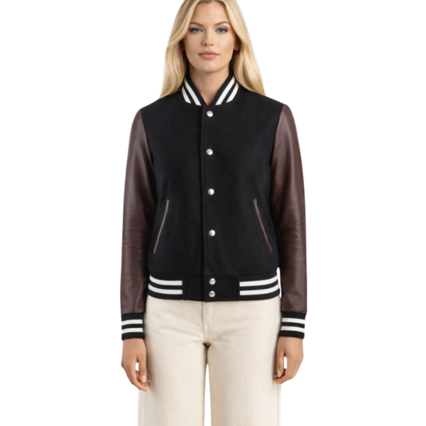 Women's Maroon & Black Hybrid Varsity Jacket ? Svea