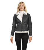 Sherilyn B-3 Black & White Leather Bomber Jacket