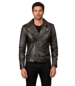 Allaric Alley Distressed Brown Leather Biker Jacket