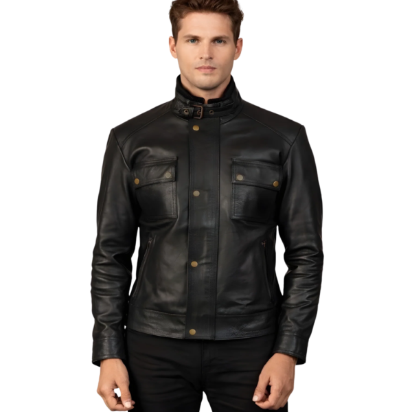Men's Black Leather Biker Jacket - Frey