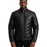 Travis Black Leather Puffer Jacket