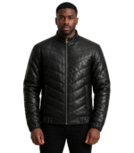 Travis Black Leather Puffer Jacket