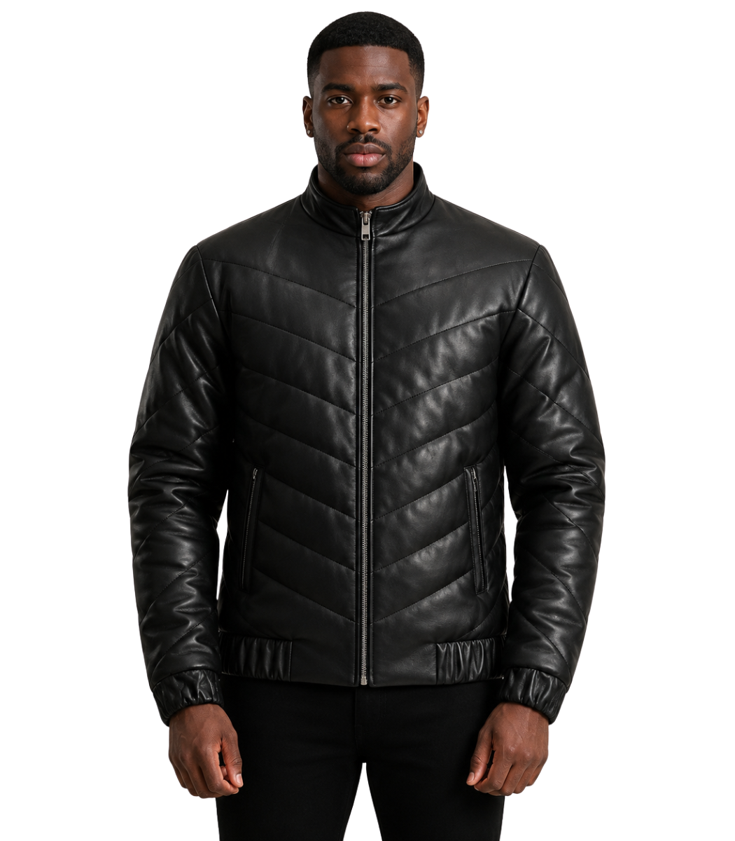 1 Travis Black Leather Puffer Jacket - Image 1