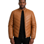 Travis Tan Leather Puffer Jacket