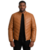 Travis Tan Leather Puffer Jacket