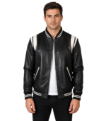 Dantee Black Leather Varsity Jacket