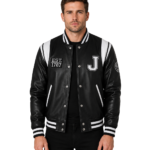Liberte New Jersey Black Leather Varsity Jacket