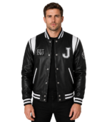 Liberte New Jersey Black Leather Varsity Jacket