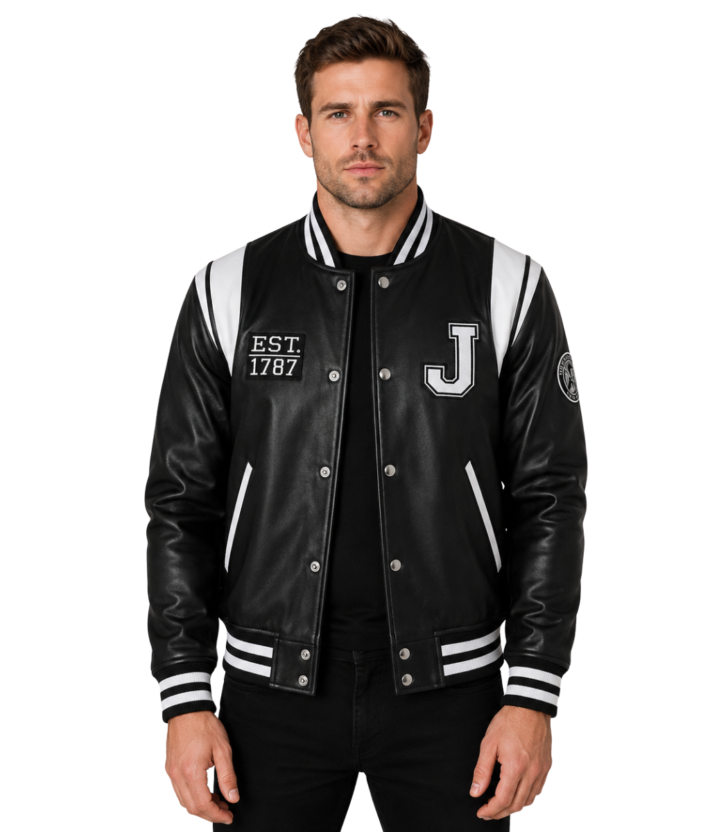 1 Liberte New Jersey Black Leather Varsity Jacket - Image 1