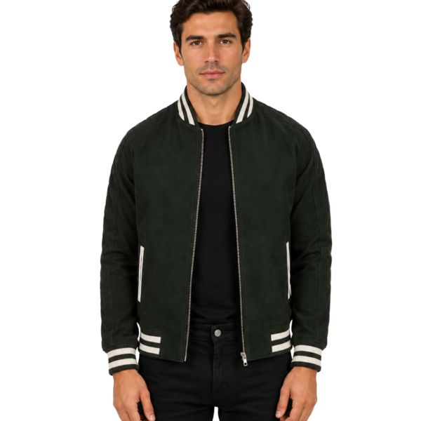 Men's Green Suede Varsity Jacket - Viggo