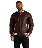 Pascal Maroon Leather Varsity Jacket