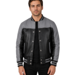 Terrance Black & Grey Leather Varsity Jacket