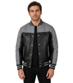 Terrance Black & Grey Leather Varsity Jacket