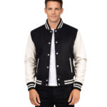 Vaxton Black & White Hybrid Varsity Jacket