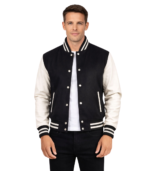 Vaxton Black & White Hybrid Varsity Jacket