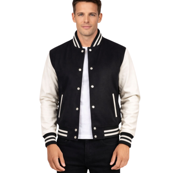 Men's Black & White Hybrid Varsity Jacket - Aksel