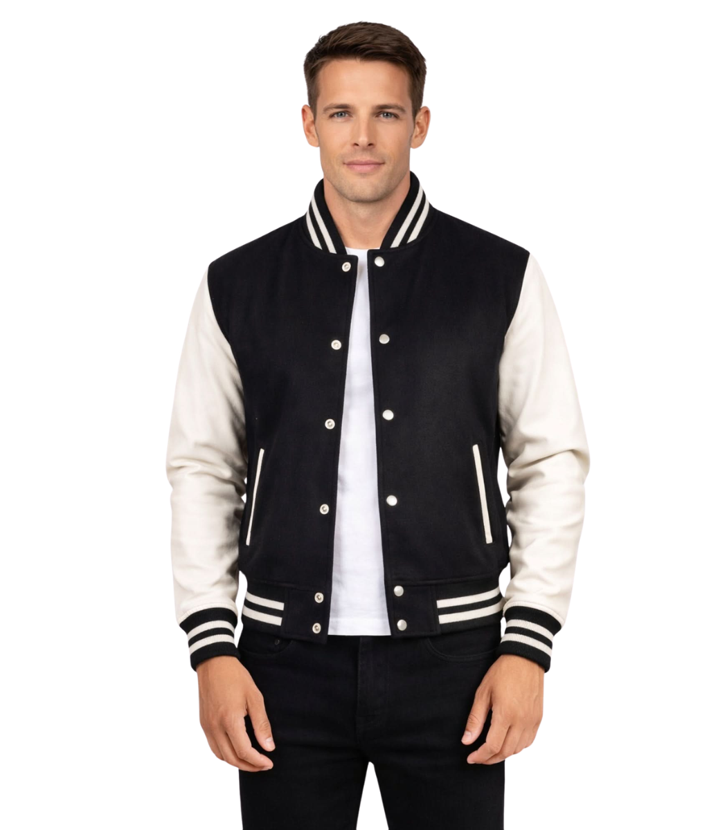 1 Vaxton Black & White Hybrid Varsity Jacket - Image 1