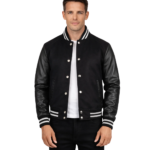 Vaxton Black Striped Hybrid Varsity Jacket