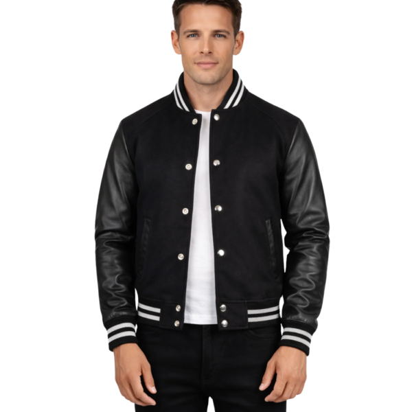 Men's Black Striped Hybrid Varsity Jacket - Aksel