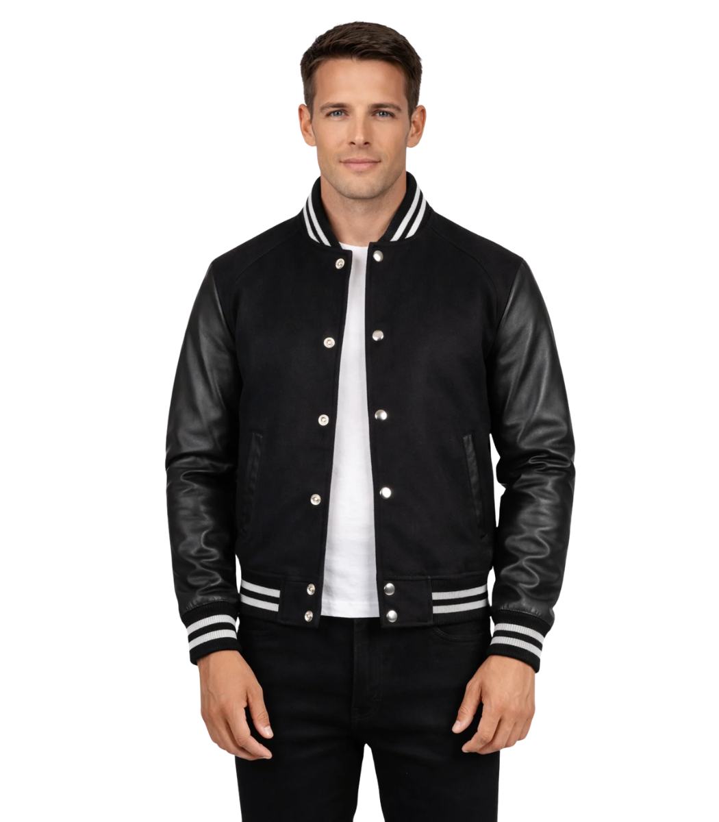 1 Vaxton Black Striped Hybrid Varsity Jacket - Image 1