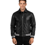 Walton Black Leather Varsity Jacket