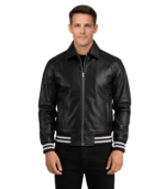 Walton Black Leather Varsity Jacket