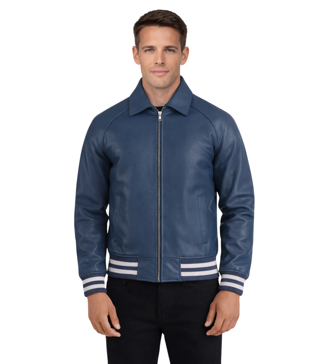 1 Walton Blue Leather Varsity Jacket - Image 1