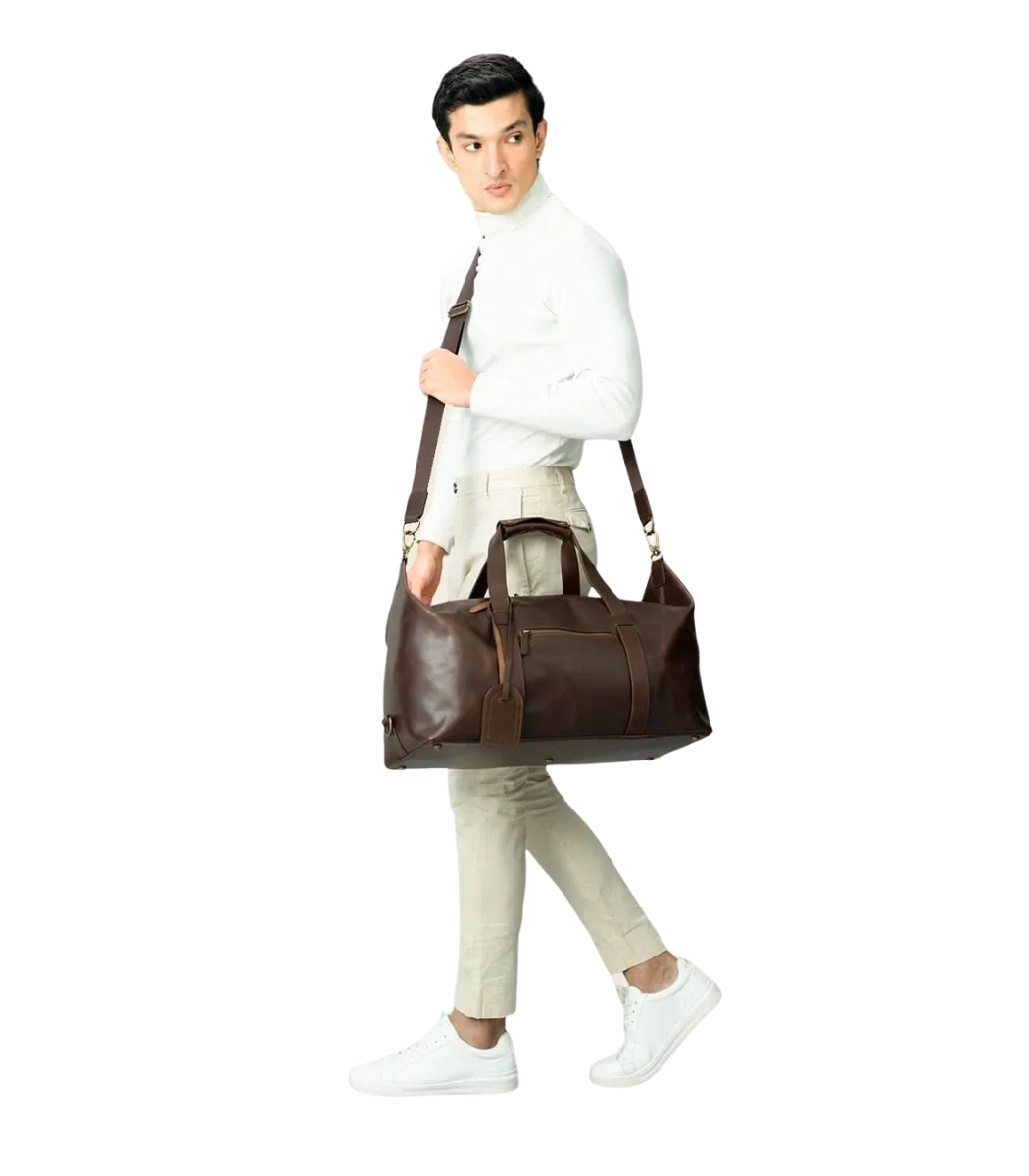 1 The Dale Duffle Vintage Distressed Brown Leather Duffle Bag - Image 1