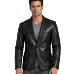 Black Stretch Leather Blazer