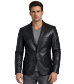 Black Stretch Leather Blazer