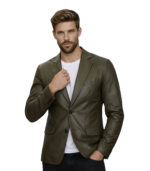 Men's Military Green Leather Blazer – Ejnar