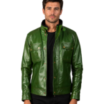 Darren Distressed Green Leather Biker Jacket