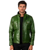 Darren Distressed Green Leather Biker Jacket
