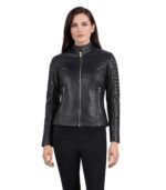 Adalyn Quilted Black Leather Biker Jacket