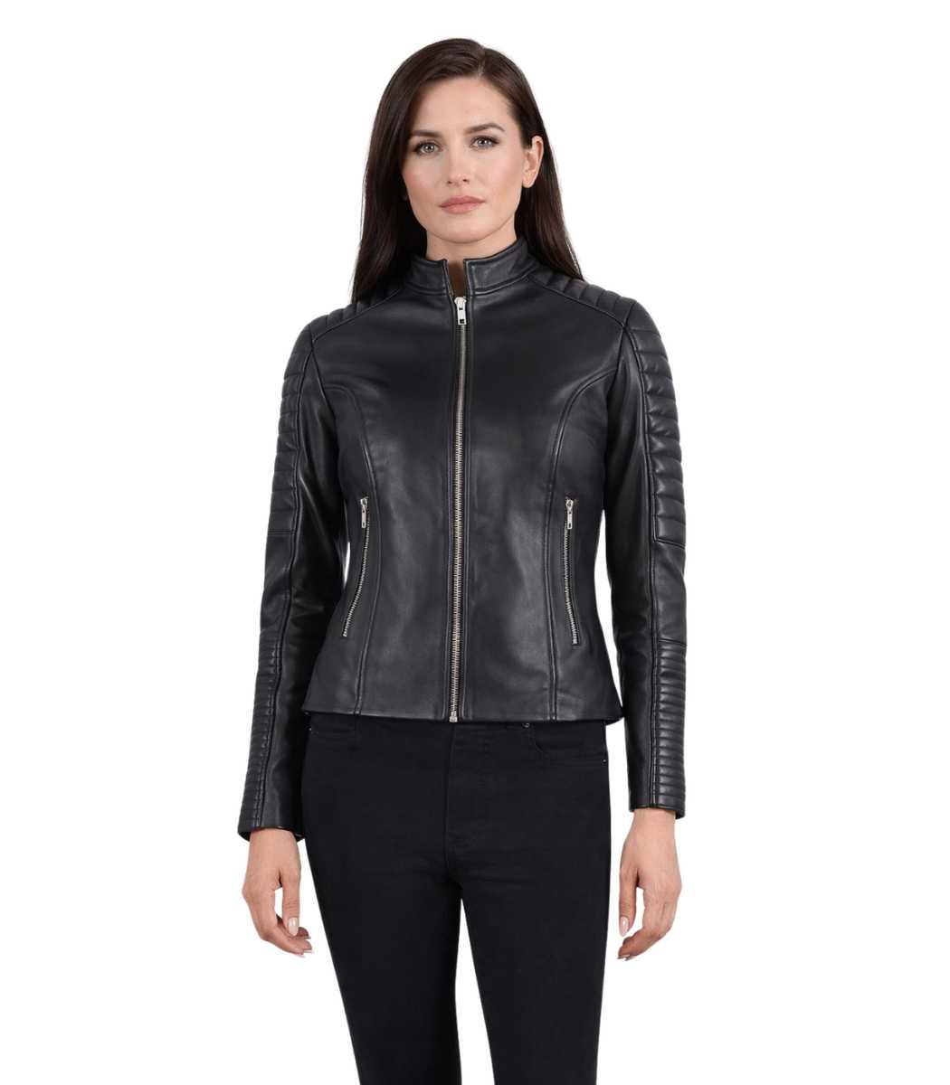 1 Adalyn Quilted Black Leather Biker Jacket - Image 1