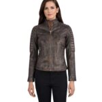 Adalyn Quilted Distressed Brown Leather Biker Jacket