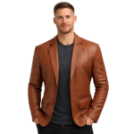 Men's Professional Two Button Leather Blazer