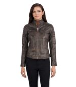 Adalyn Quilted Distressed Brown Leather Biker Jacket