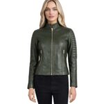 Adalyn Quilted Green Leather Biker Jacket
