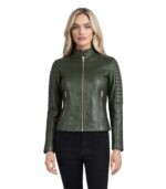 Adalyn Quilted Green Leather Biker Jacket