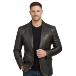 Men's Rub Off Brown Lambskin Leather Blazer